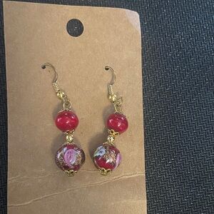 Elegant Red and Gold Dangle Earrings
